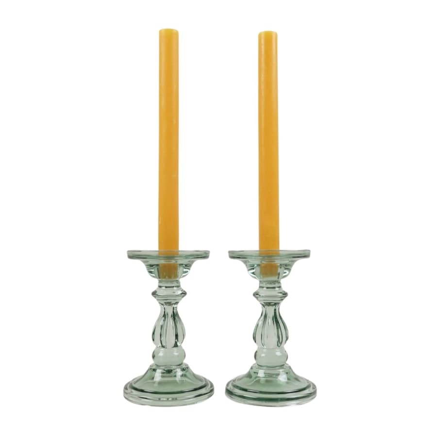 Grand Illusions Sea Green Glass Candleholder - Set of 2