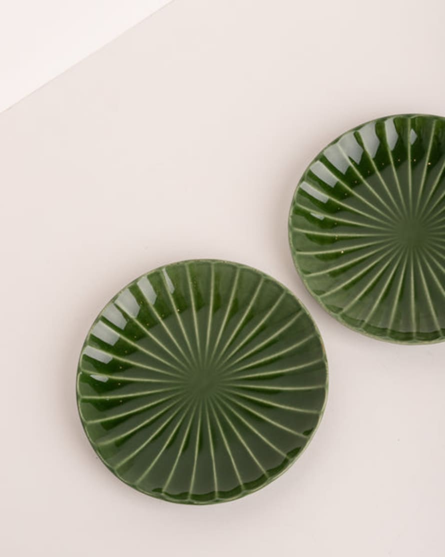 HKliving The Emeralds Side Plate Ribbed Green Set Of 2