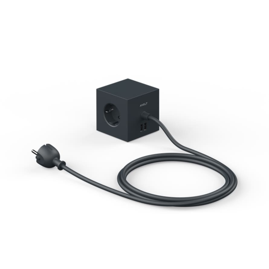 Avolt Square 1 Stockholm Black 1 Usb & Magnet Socket Extension