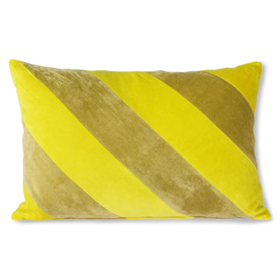 HK Living Yellow And Green Striped Velvet Cushion