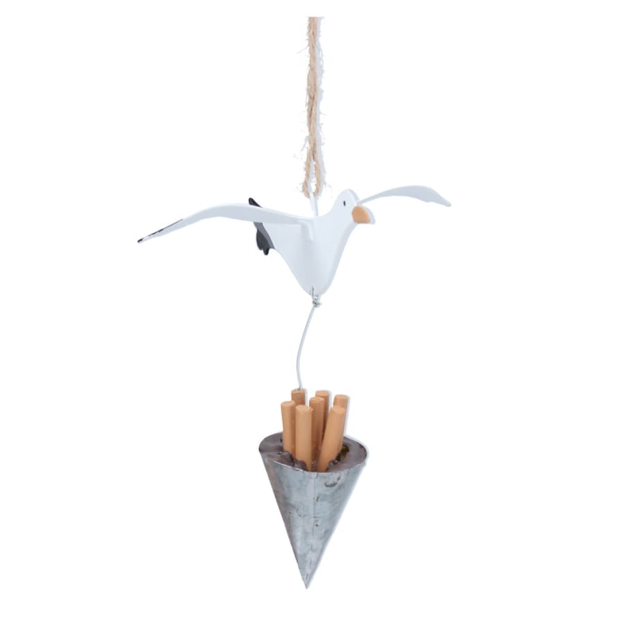 Gisela Graham Metal Seagull and Chips Cone Decoration