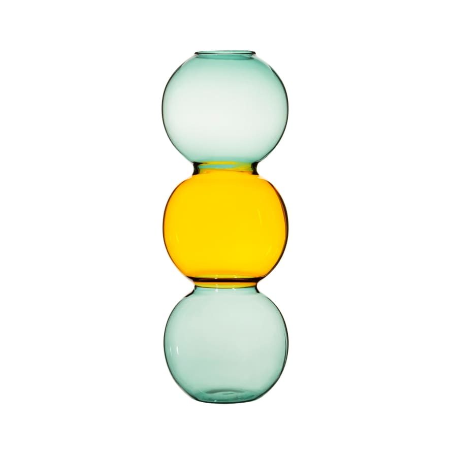 Sass & Belle  Triple Bubble Glass Vase Turquoise & Yellow