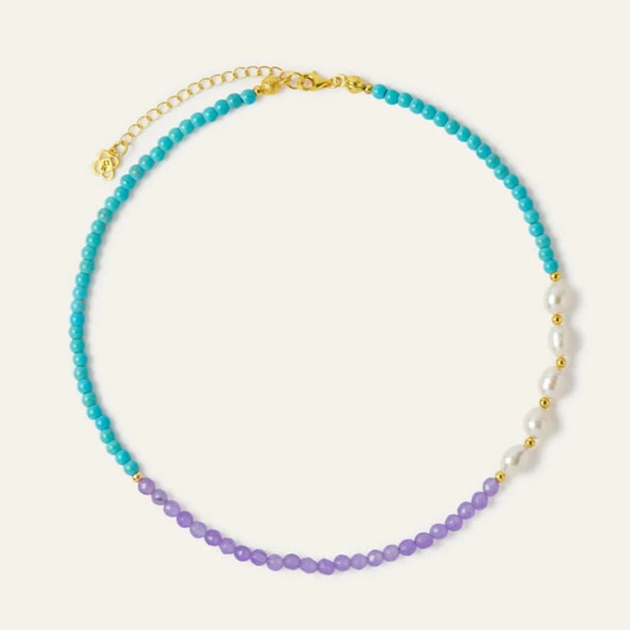 Ottoman Hands Vivia Pearl, Turquoise and Purple Jade Beaded Necklace