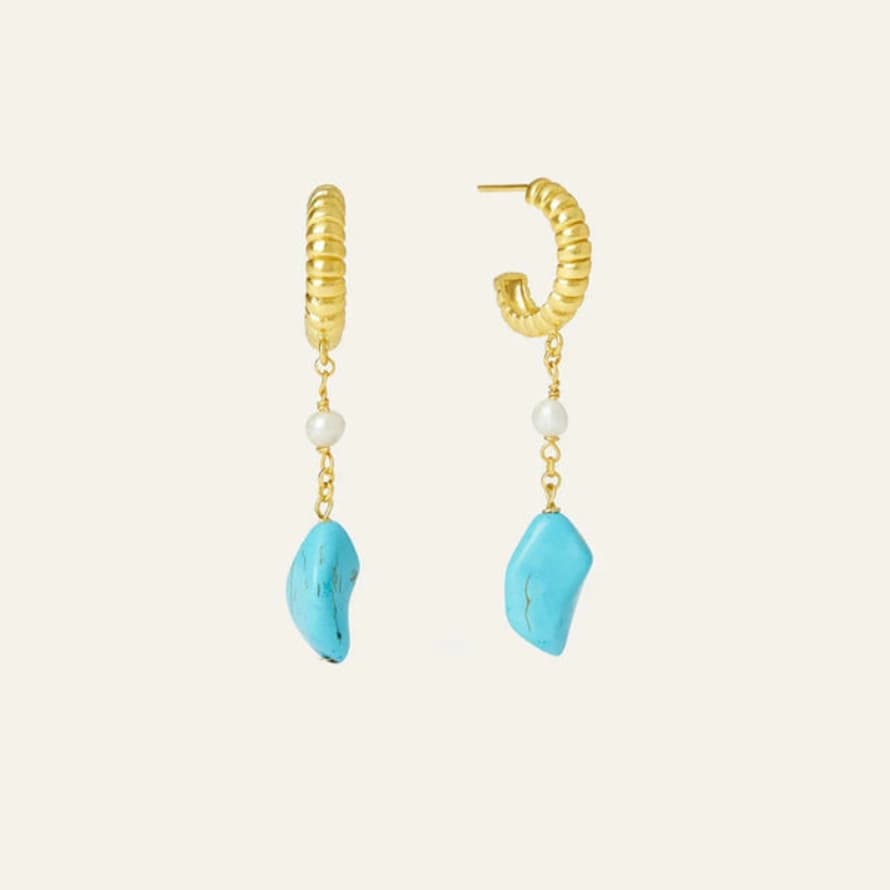 Ottoman Hands Dune Hoop Earrings with Pearls and Turquoise