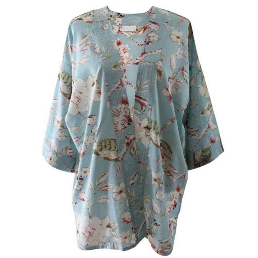 Powell Craft Blue Blossom and Bird Print Cotton Summer Jacket