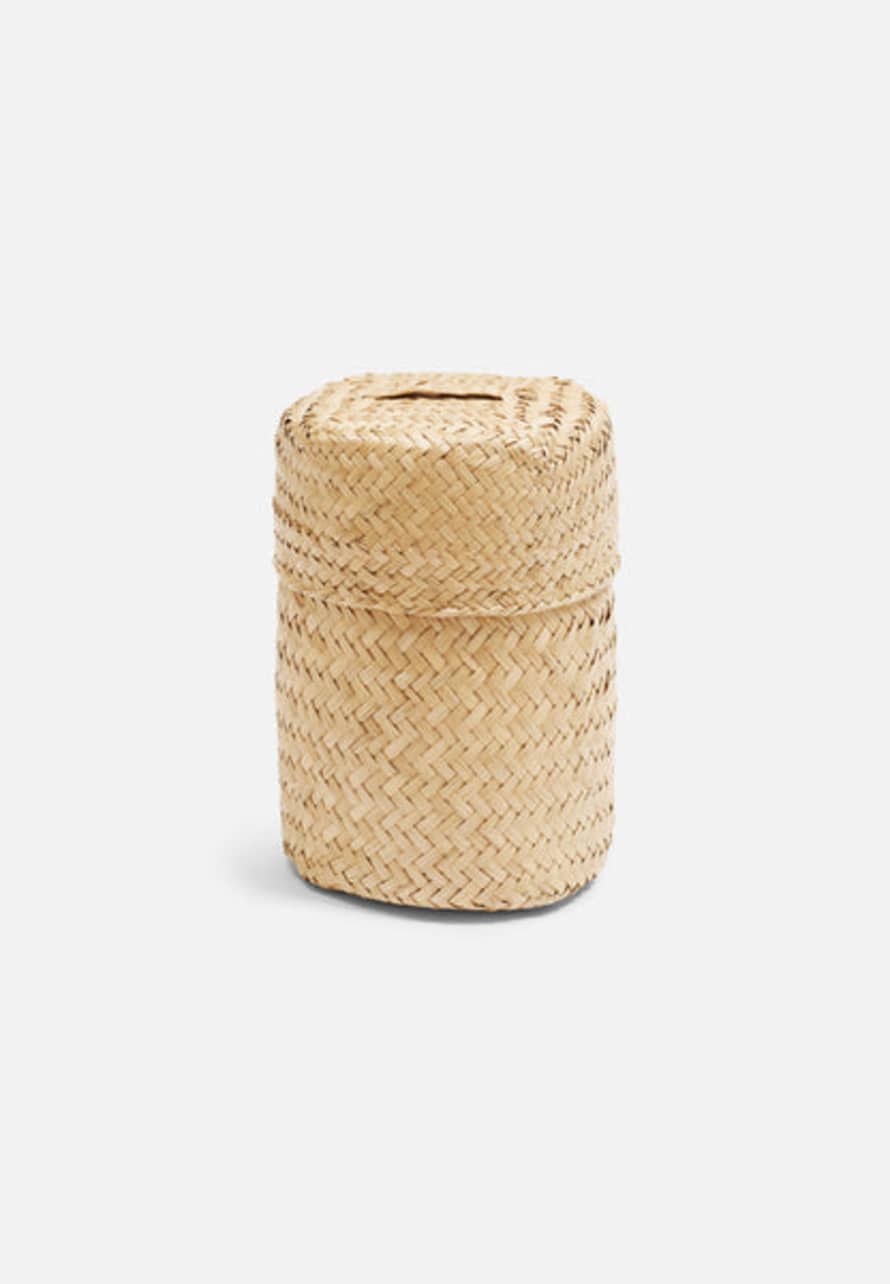 EL PUENTE Round Seagrass Woven Storage Basket With Lid // Small