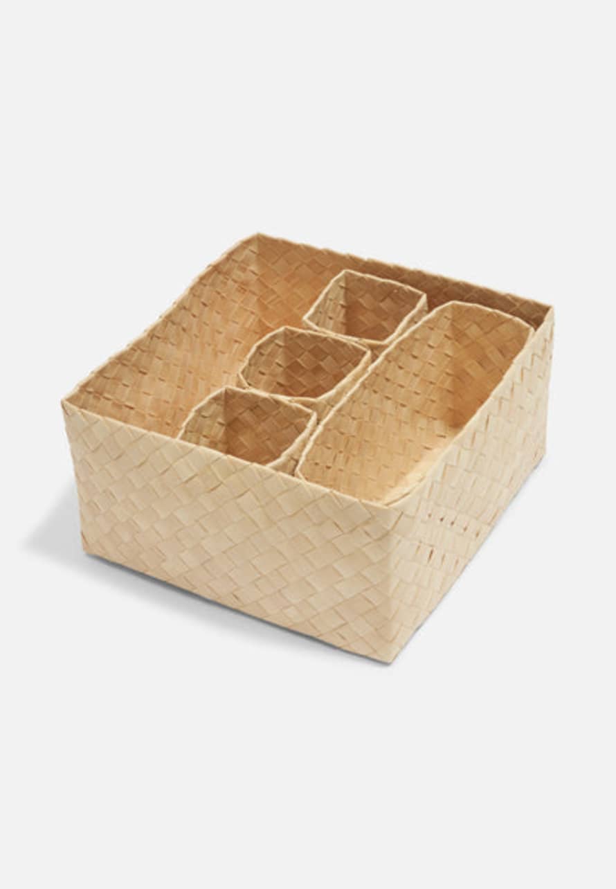 EL PUENTE Storage System Of Rectangular Palm Leaf Woven Boxes // Set