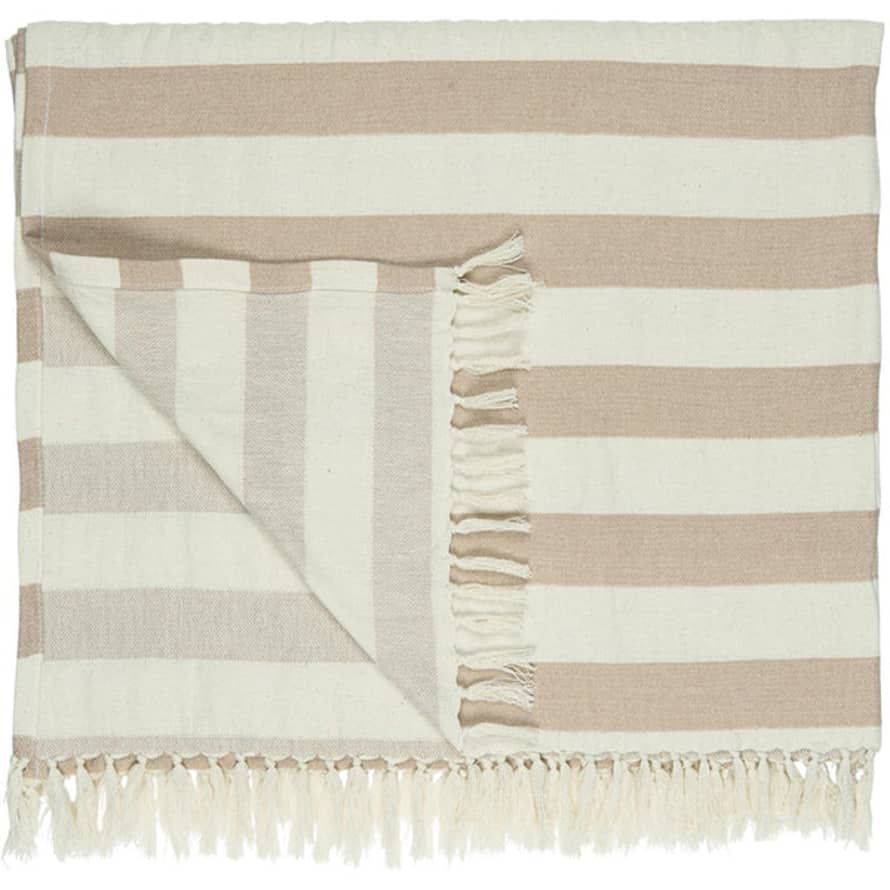 TUSKcollection Large Hammam Towel With Fringes Burnt Rose Stripe