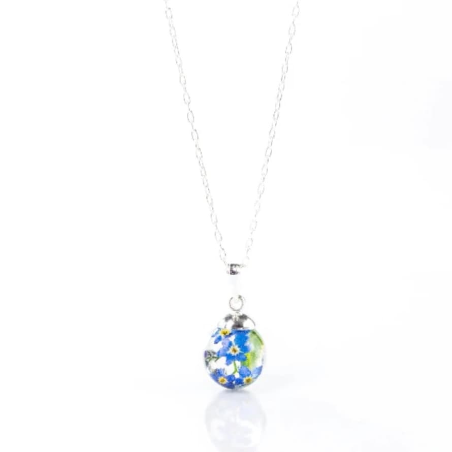 Botanic Isles Forget Me Not Resin Sphere Silver Necklace