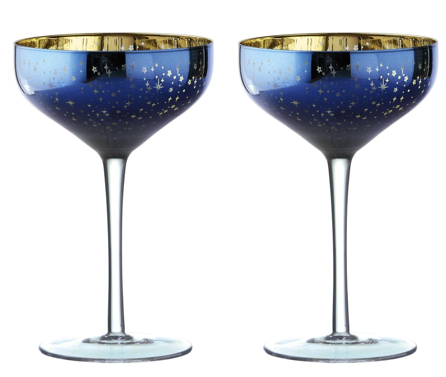 Set Of Two Blue Star Champagne Saucers