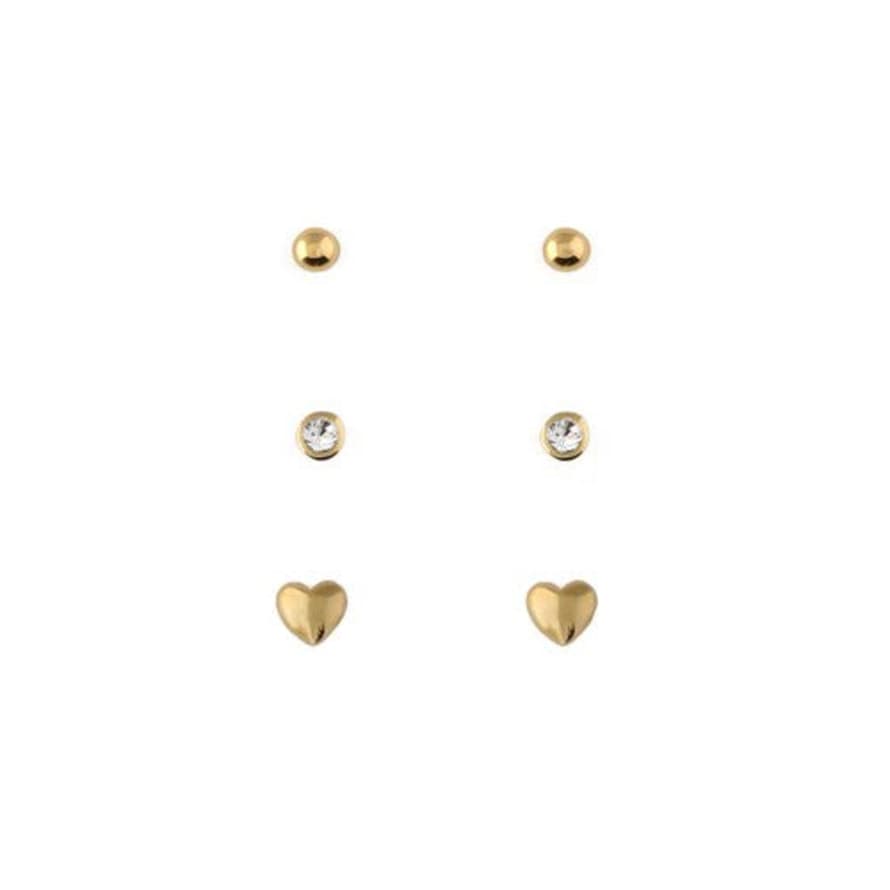 Orelia Stud & Heart 3 Pack Earrings - Gold & Silver