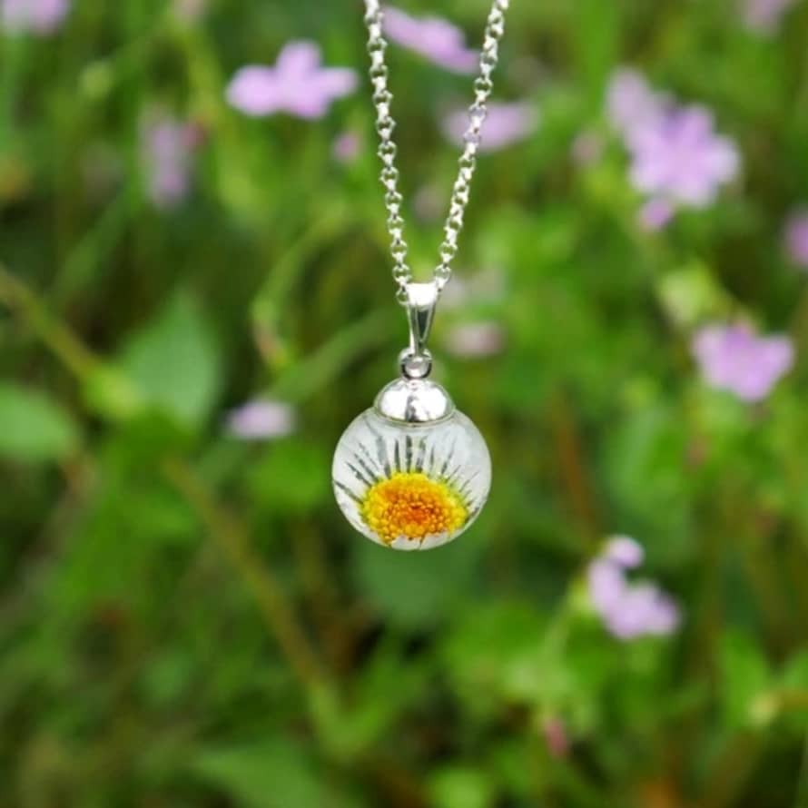 Botanic Isles Daisy Resin Sphere Silver Necklace