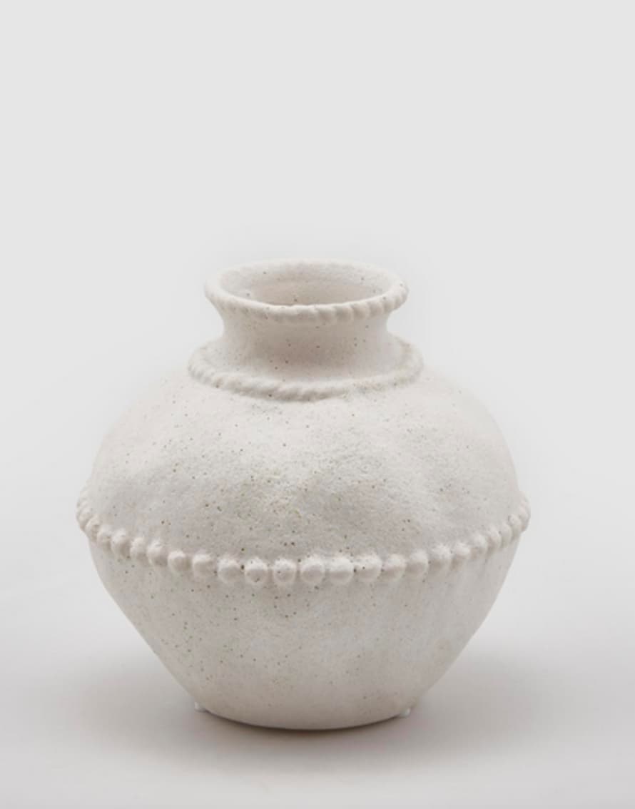 Pompon Bazar White Ceramic Amphora Vase 16cm
