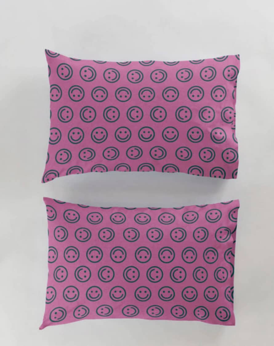 Baggu Pillow Case Set Of 2 - Raspberry Happy