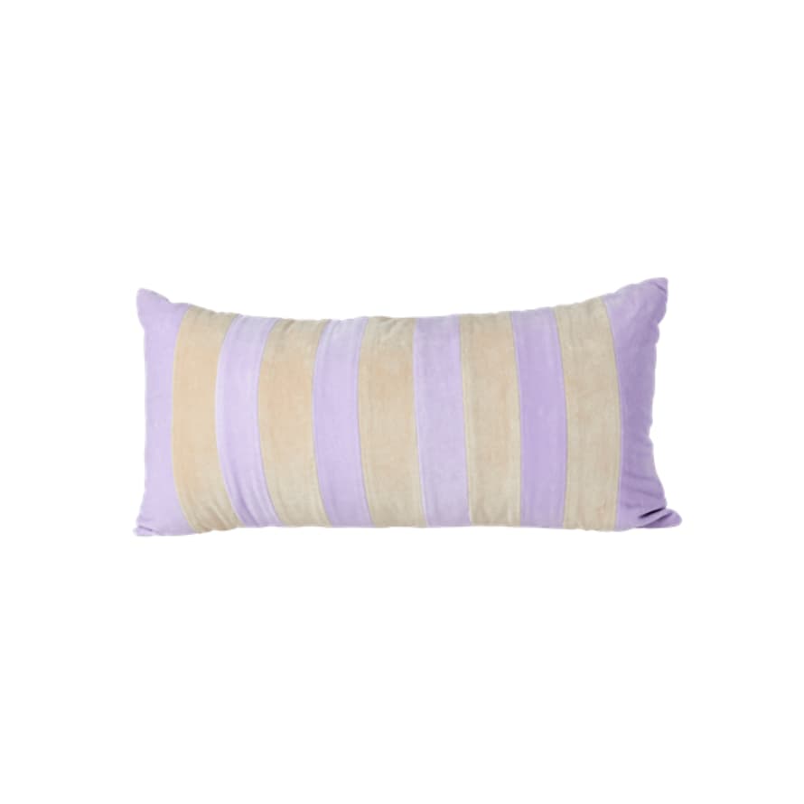 Rice by Rice Velvet Rectangular Pillow with Lavender and Beige Stripes - - L60 x W30 cm 