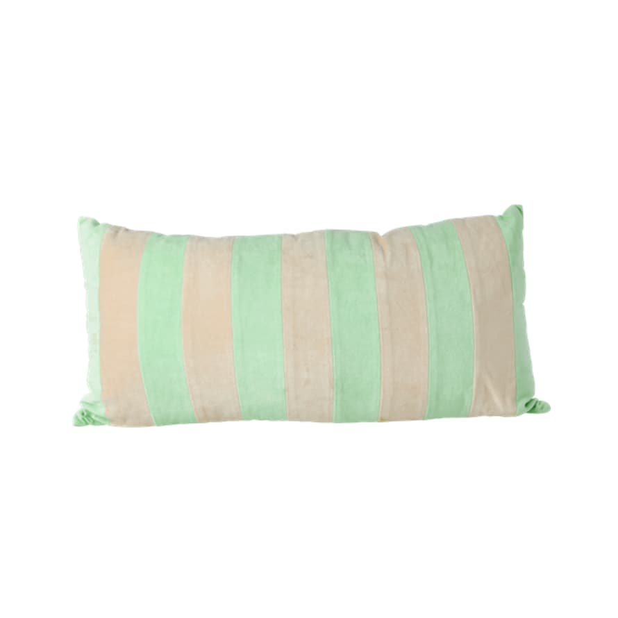 Rice by Rice Rectangular Cushion with Neon Green and Beige Stripes - L80 x W40 cm 