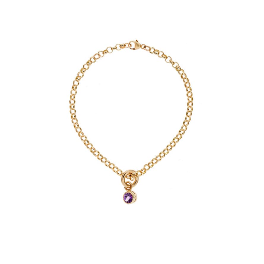 Renné Jewellery 9 Carat Gold Belcher Bracelet & Amethyst Tiny Sweetie