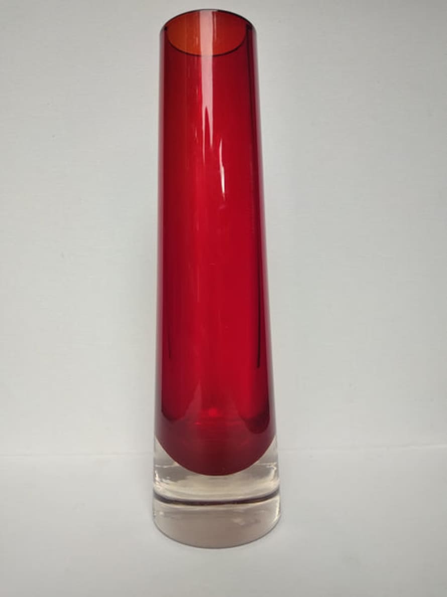 ManufacturedCulture Whitefriars Ruby Red Chimney Vase By Geoffrey Baxter.