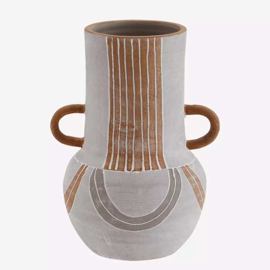 Madam Stoltz Painted Terracotta Vase with Urn Handles