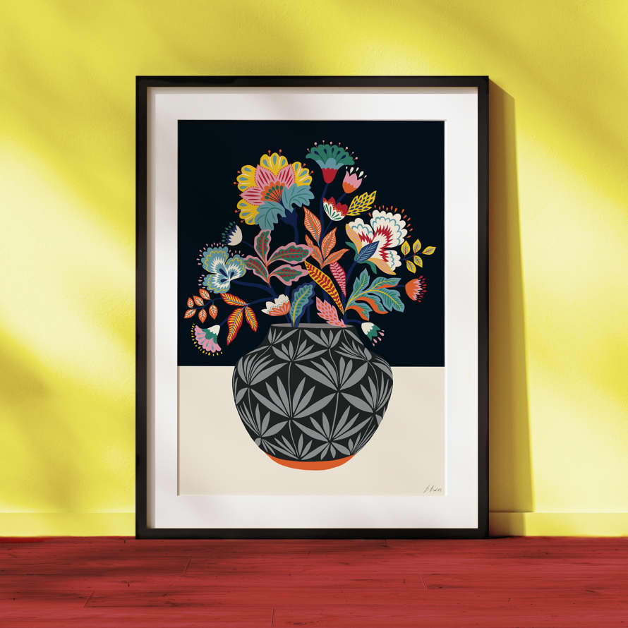 Bright Floral Vase Giclee A4 Art Print | Flower Wall Art | Floral illustration | Botanical Art