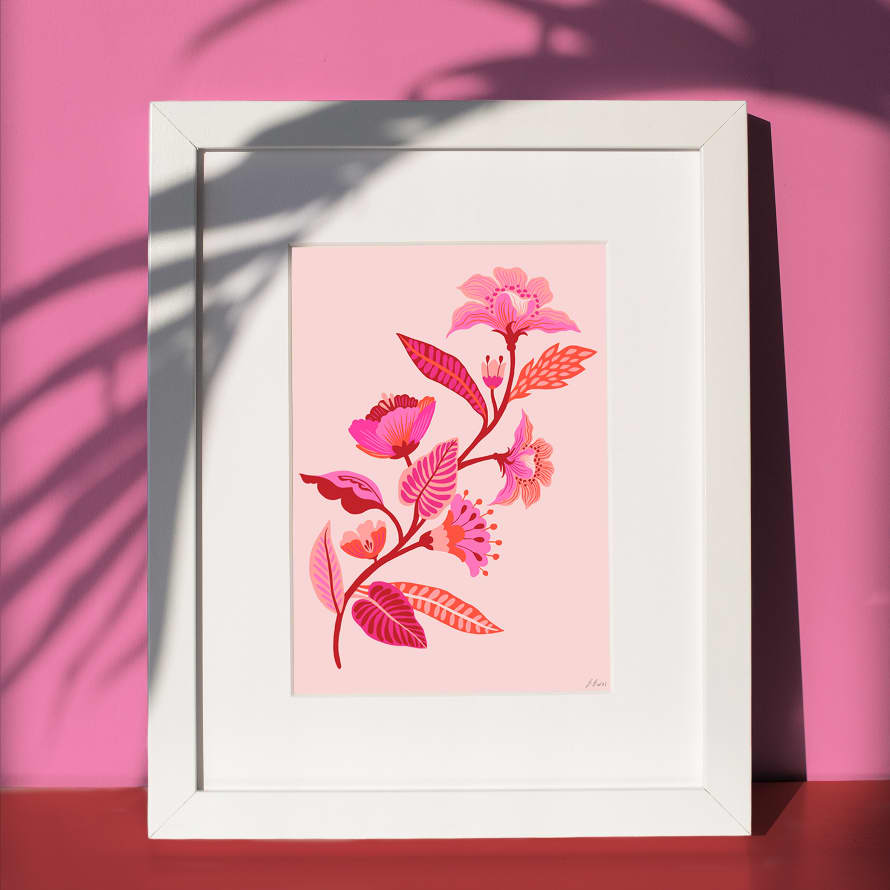 Rebecca Lois Burns Vibrant Pink Flowers Giclee A4 Art Print | Flower Wall Art | Floral illustration | Botanical Art