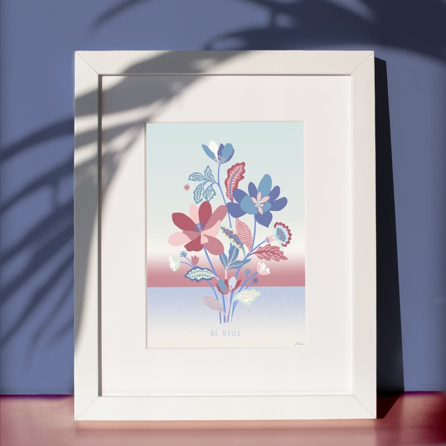 Rebecca Lois Burns Be Still Giclee A3 Art Print | Flower Wall Art | Floral illustration | Biblical Art
