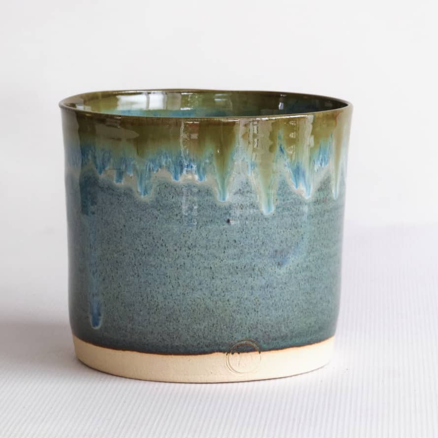 Forest Handmade Ceramic Pot w/ Green Drip Glaze - 14cm