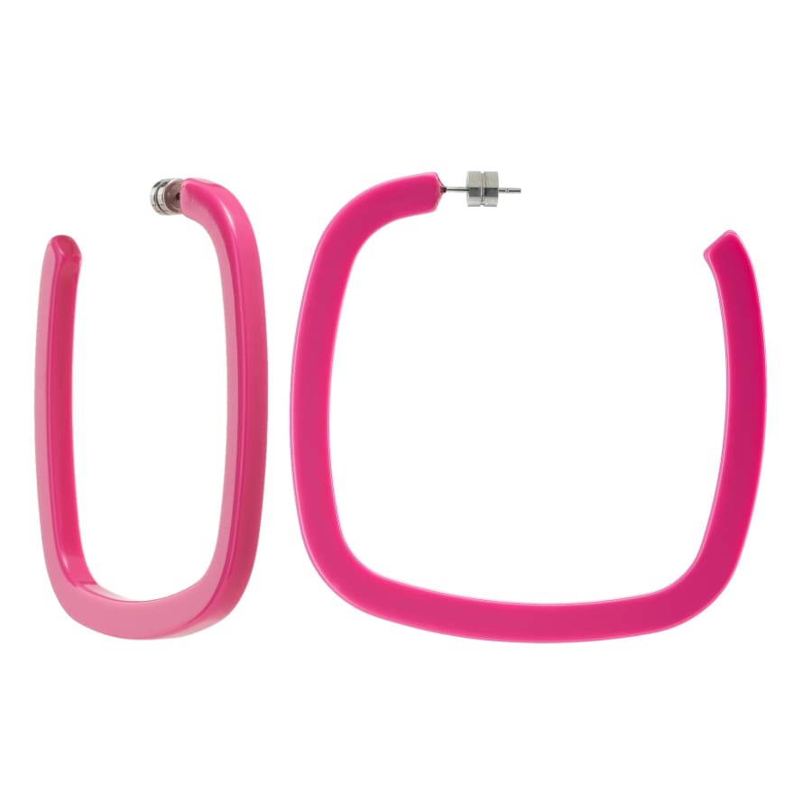 Machete Large Square Hoops in Neon Pink 