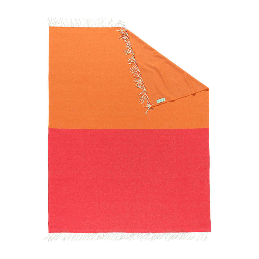 Catharina Mende Throw/Blanket Color-Blocks, Orange-Pink, woven Merino and Cashmere