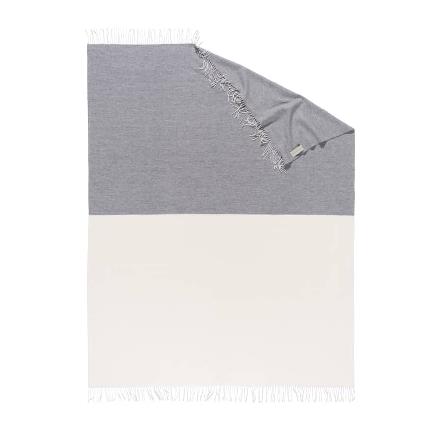 Catharina Mende Throw/Blanket Color-Blocks, Grey-White, woven Merino and Cashmere