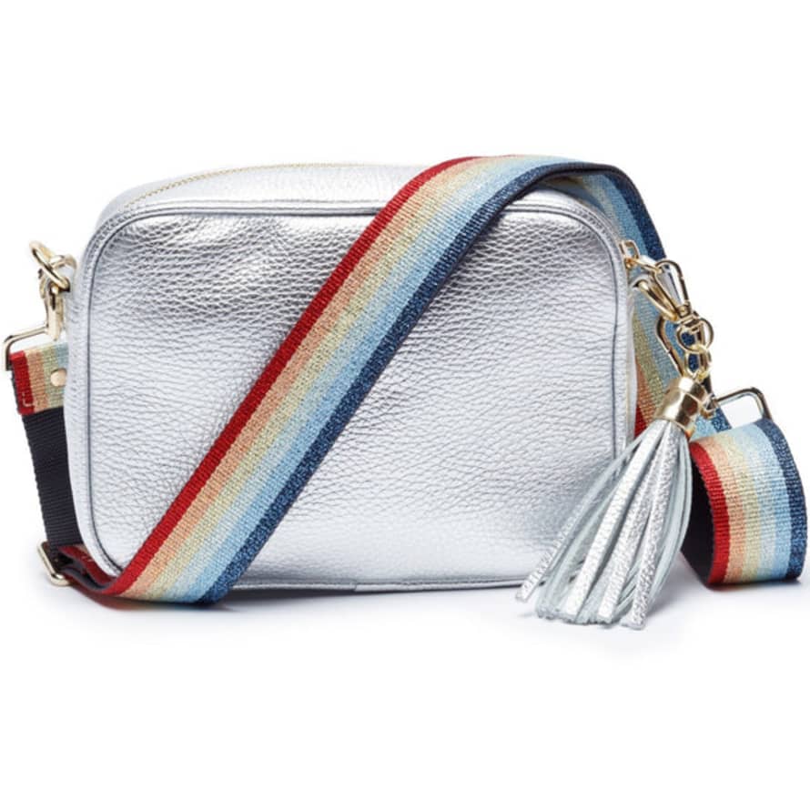 Elie Beaumont  Cross Bag In Silver With Rainbow Stripe Strap