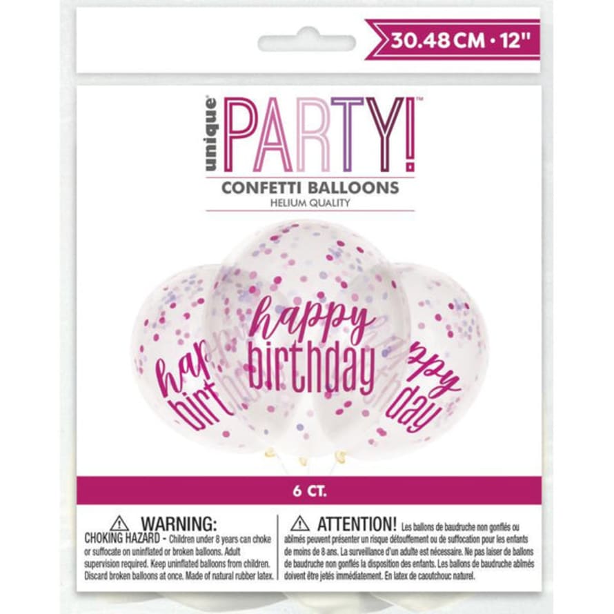 Unique (56452) Party Confetti Balloons Happy Birthday - Pink