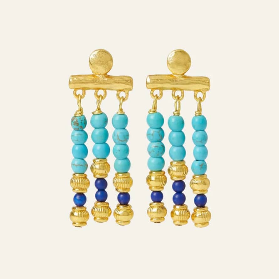 Ottoman Hands Kali Turquoise and Lapis Beaded Drop Earrings