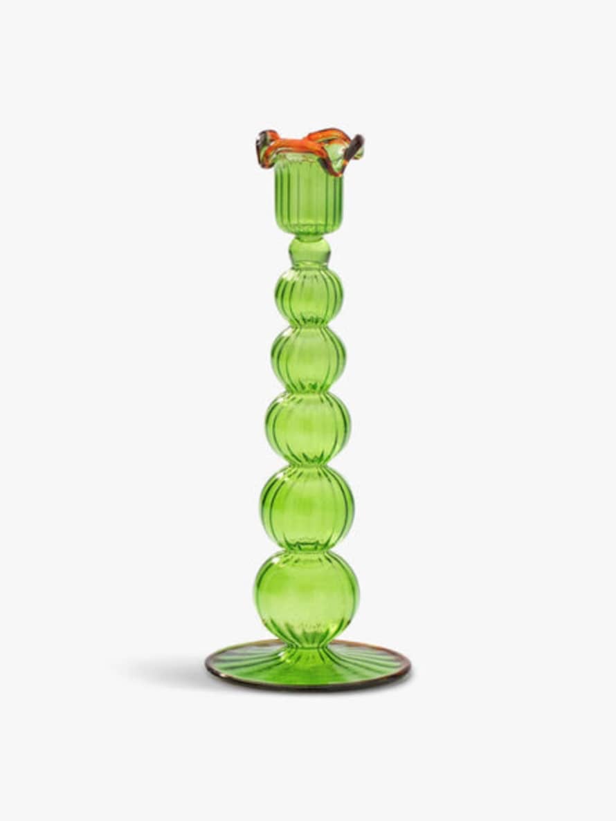 Anna + Nina Green And Orange Piped Glass Candle Holder