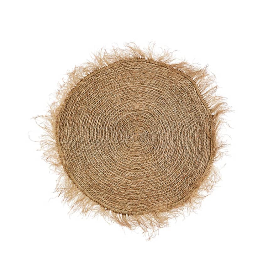 Madam Stoltz Braided Seagrass Round Rug/Lampshade with Fringes