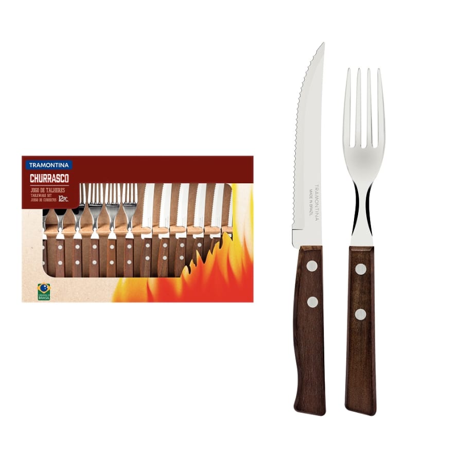 Tramontina Steak Knife & Fork Set Wooden Handles (12 Piece)