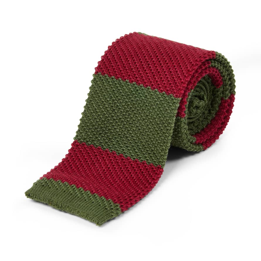 Burrows & Hare  Knitted Tie - Stripe Green/Red