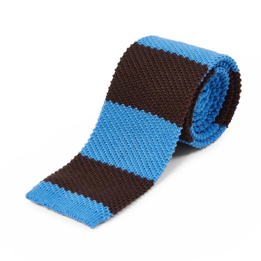 Burrows & Hare  Knitted Tie - Stripe Blue/brown