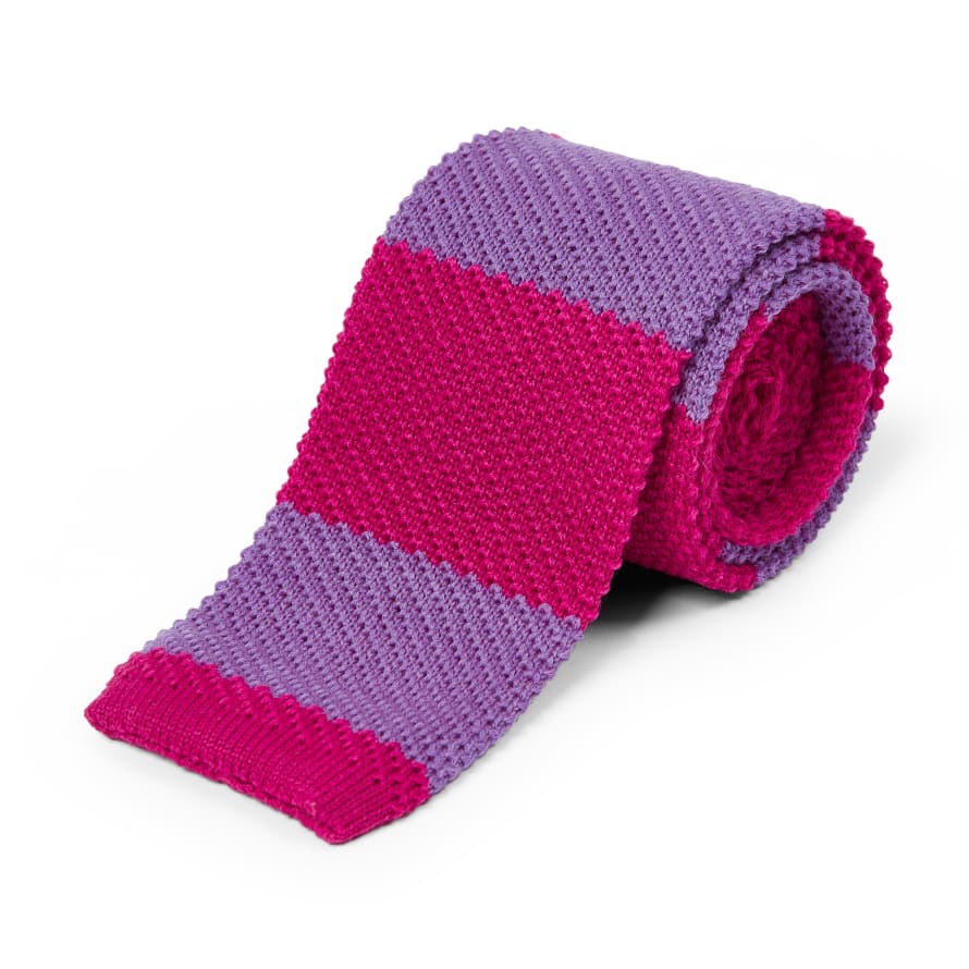 Burrows & Hare  Knitted Tie - Stripe Fuschia/purple