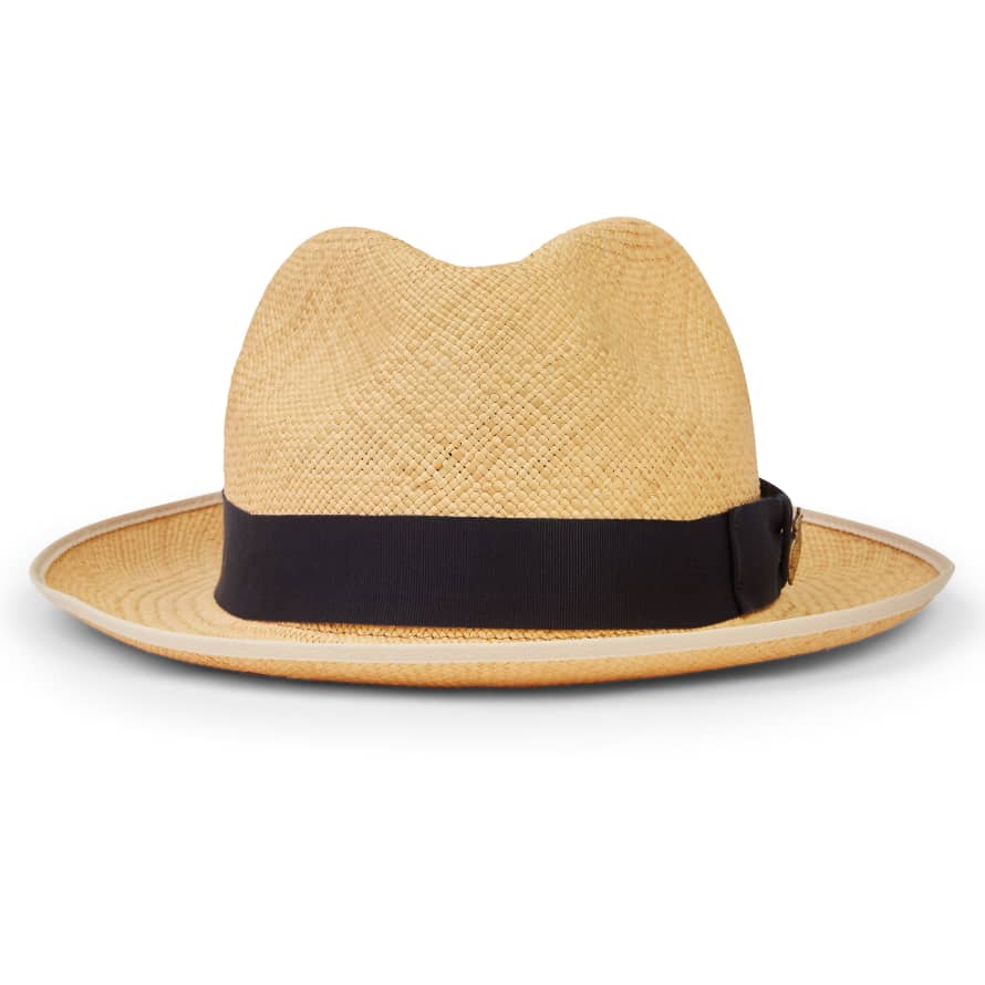 Christy's Hats Classic Preset Panama Hat - Navy Band Natural