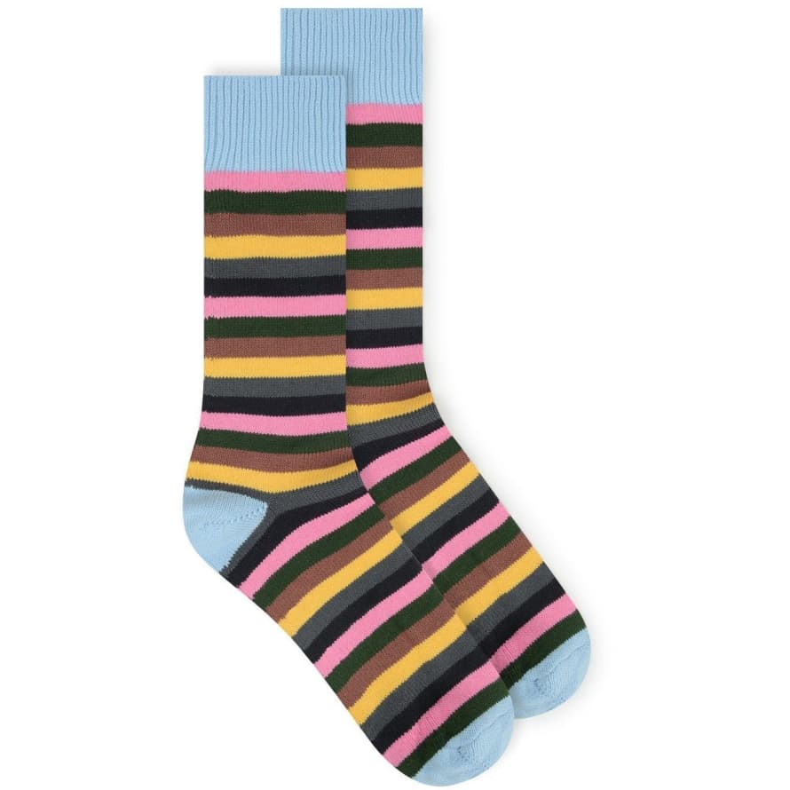 Burrows & Hare  Multi Stripe Socks - Light Blue 