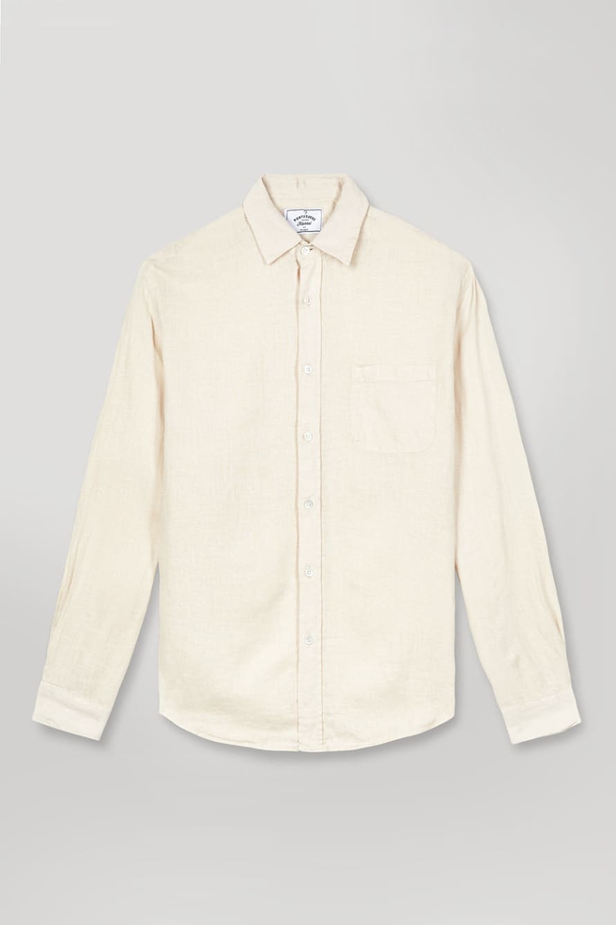  Portuguese Flannel Beige Linen Raw Long Sleeve Shirt