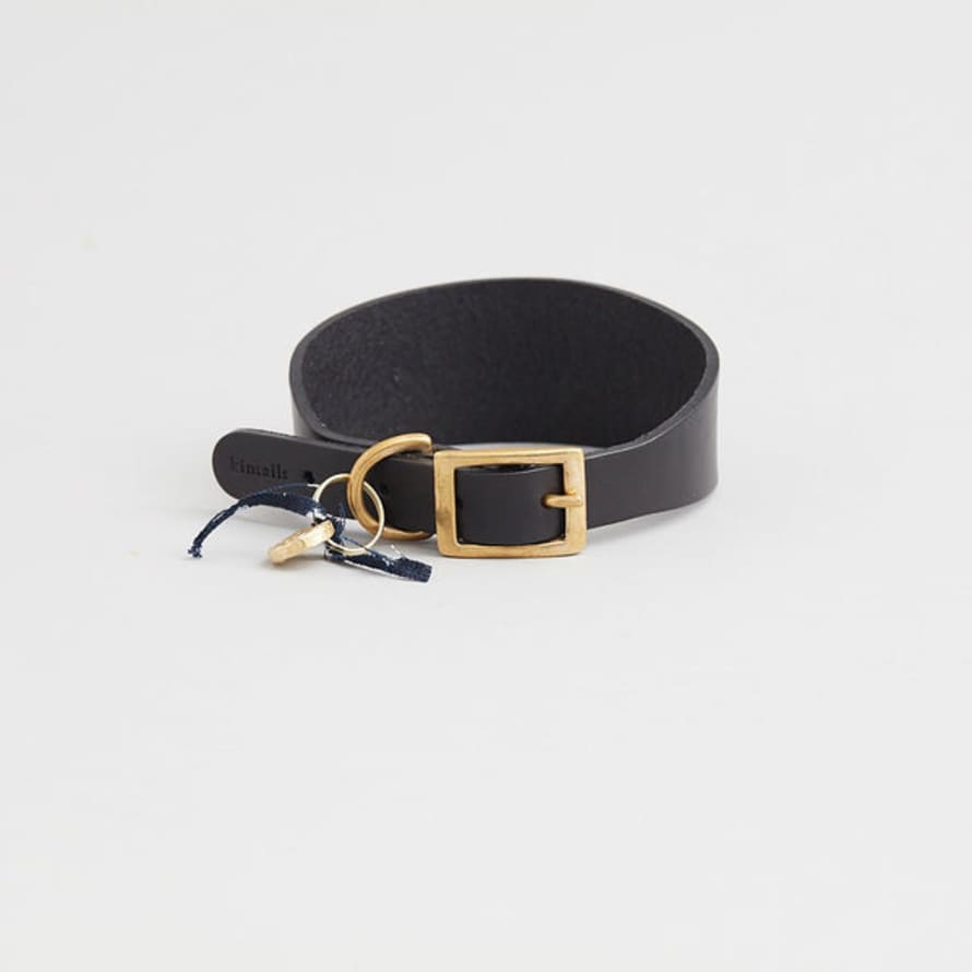 Kintails  Large  Black Leather  Sighthound Dog Collar