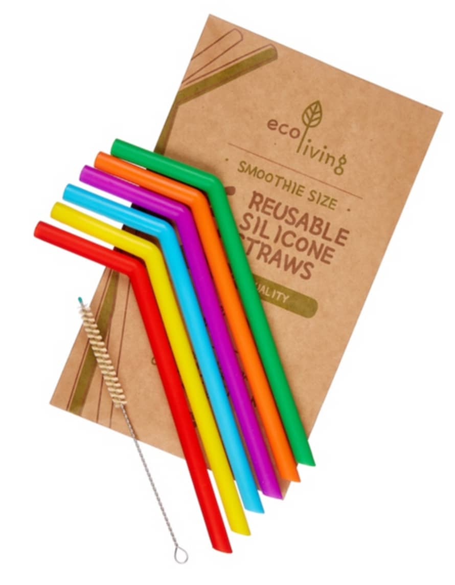 Eco Living Pack Of 6 Silicone Straws & Plant-based Cleaning Brush