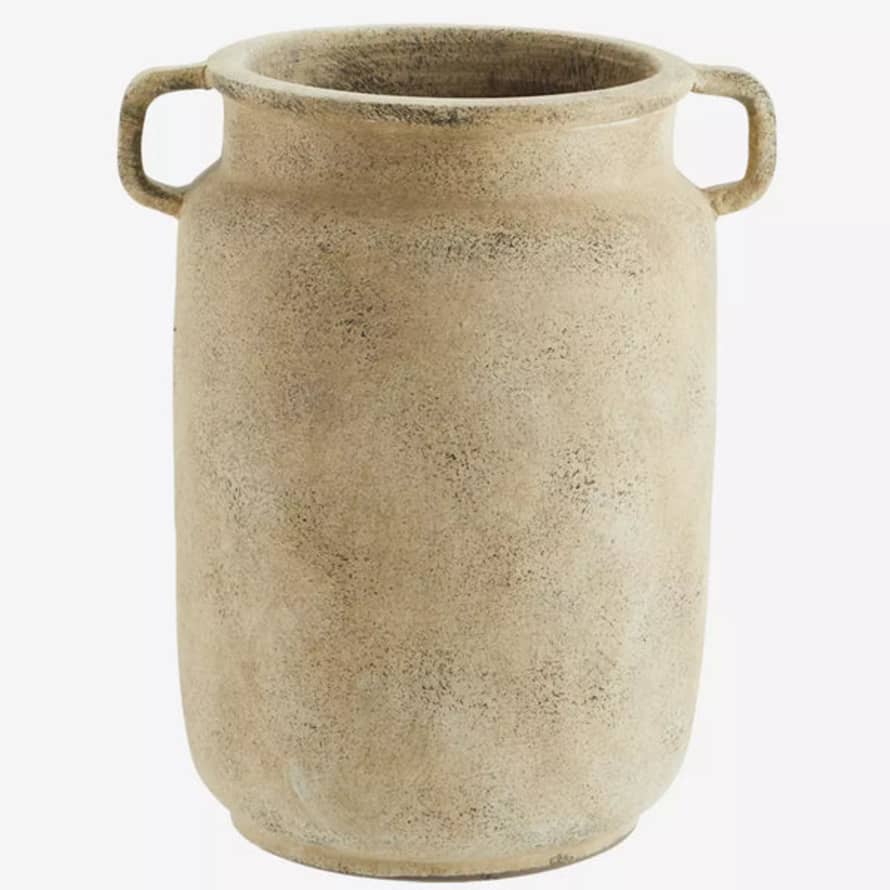 Madam Stoltz Washed Beige Terracotta Vase with Handles