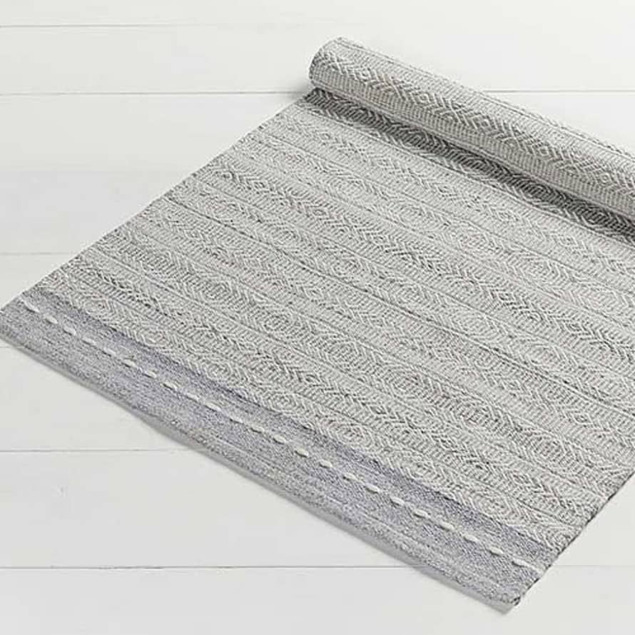Waltons of Yorkshire Small Grey Diamond Weave Stripe Recycled Plastic Rug