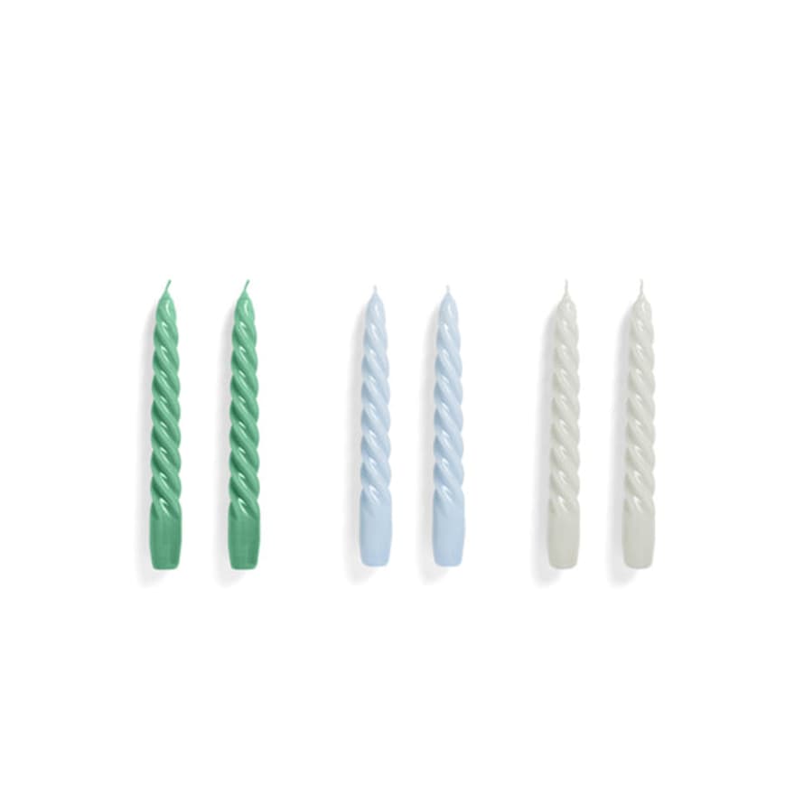 HAY Hay • Set De 6 Bougies Spirales Fines Vert, Bleu Et Gris
