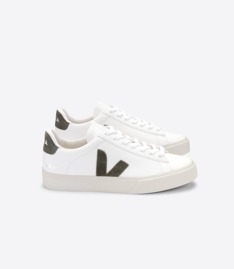 Veja White and Khaki Chromefree Leather Campo Shoes