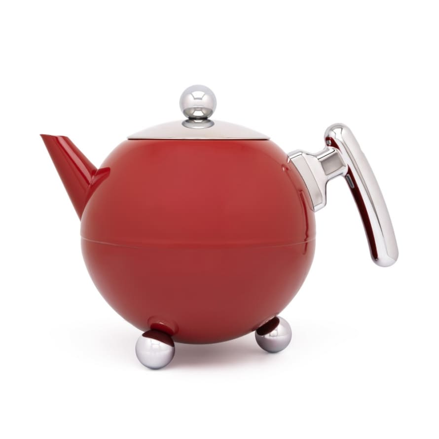 Bredemeijer Bredemeijer Teapot Double Wall Bella Ronde Design 1.2l In Red Chrome With Chrome Fittings