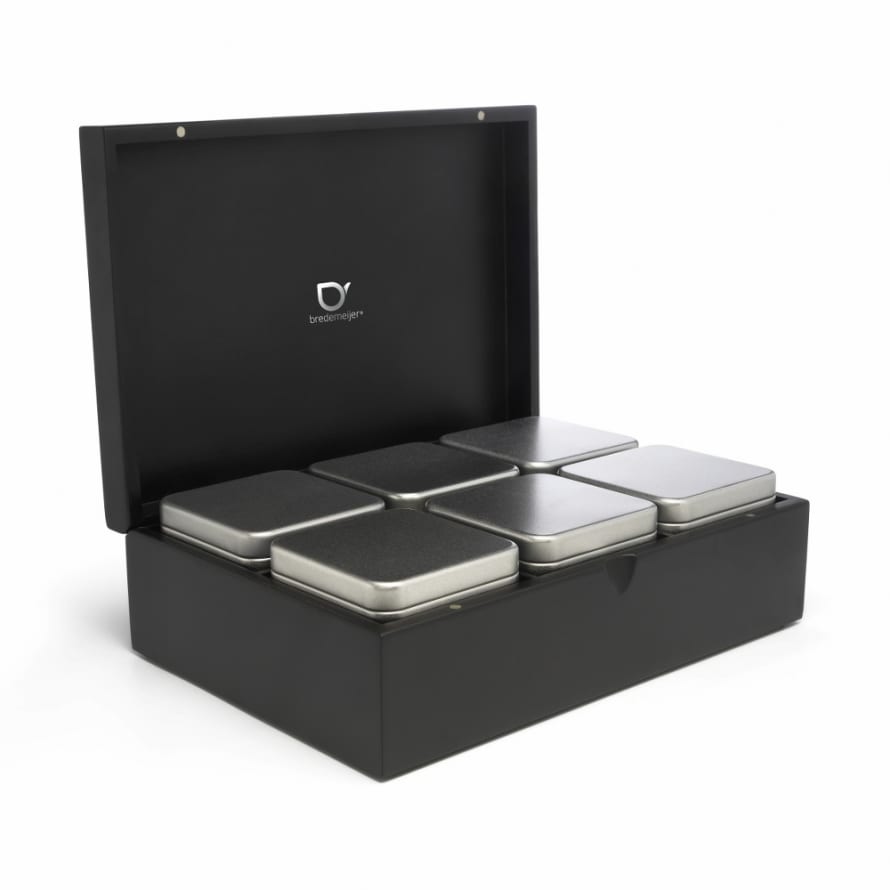 Bredemeijer Bredemeijer Tea Box In Bamboo With 6 Aluminium Canisters No Window In Lid In Black